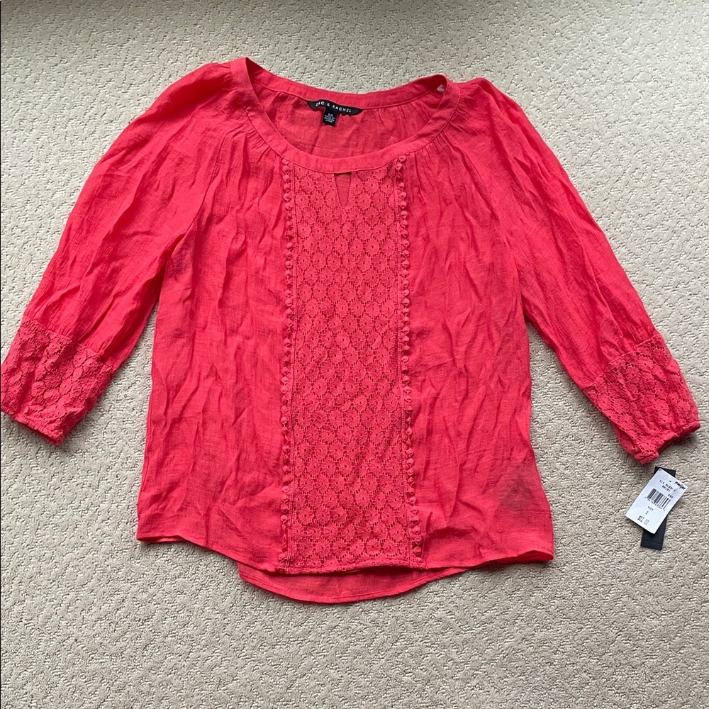 Zac & Rachel Coral Blouse with Lace Accents